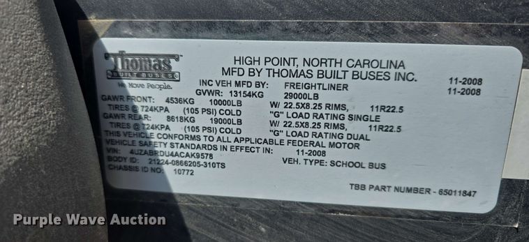 image for item EH8906 2010 Thomas Built  SAF-T-LINER C2 school bus