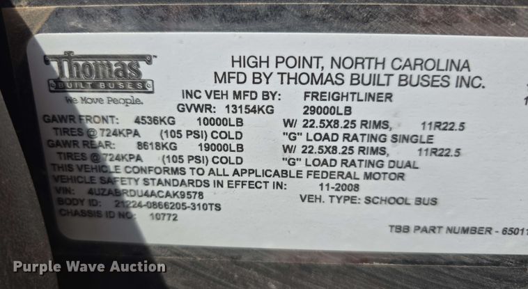 image for item EH8906 2010 Thomas Built  SAF-T-LINER C2 school bus