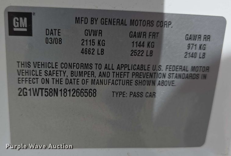 image for item EH8907 2008 Chevrolet Impala LT 