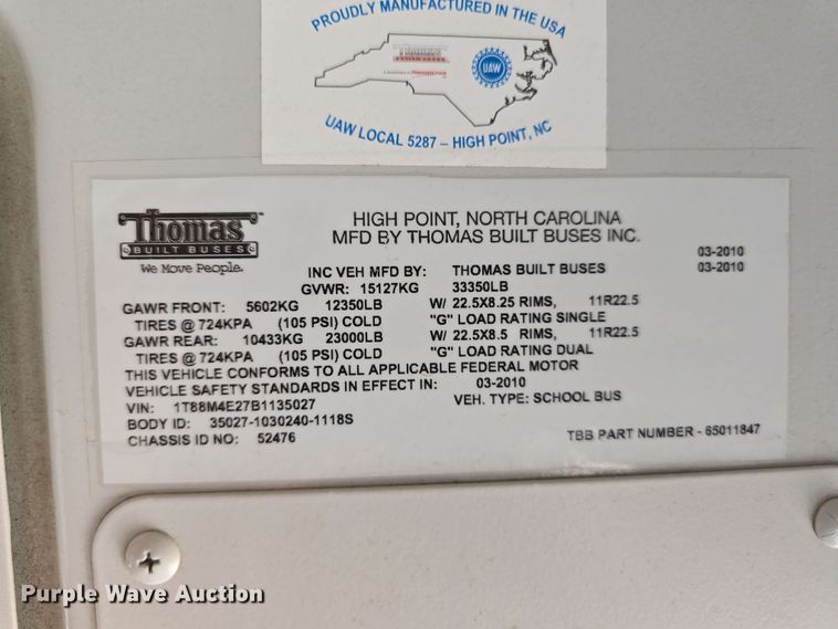 image for item EH8911 2011 Thomas Built  school bus