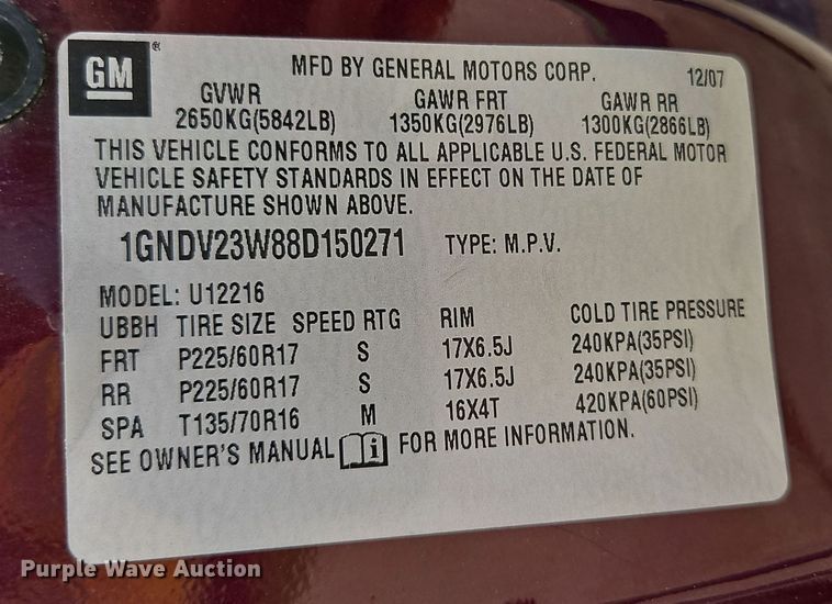 image for item EI8991 2008 Chevrolet Uplander van