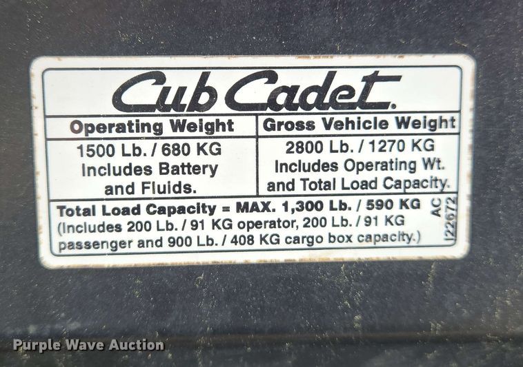 image for item EJ7523 Cub Cadet 39A-212-100 utility vehicle