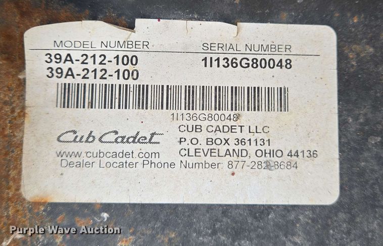 image for item EJ7523 Cub Cadet 39A-212-100 utility vehicle
