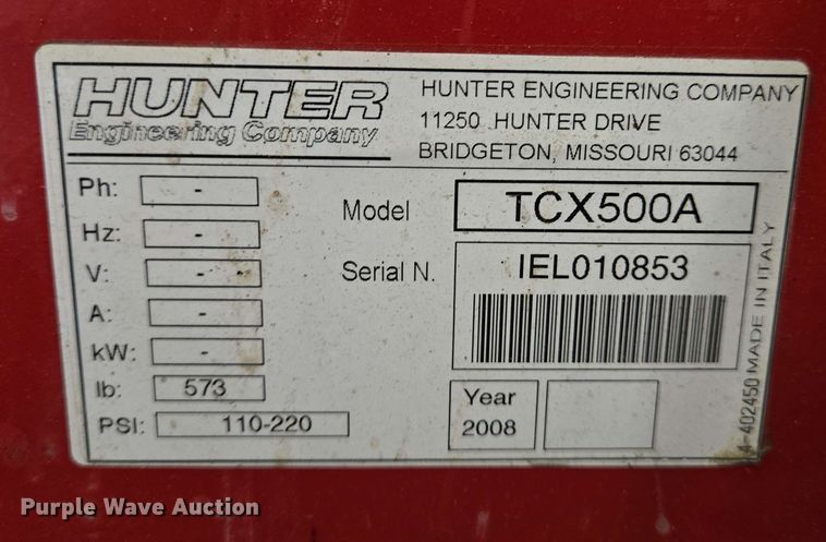 image for item EJ7528 Hunter TCX500 tire machine
