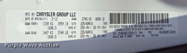 image for item EJ7531 2012 Dodge Grand Caravan handicap accessible van