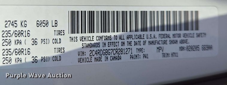 image for item EJ7531 2012 Dodge Grand Caravan handicap accessible van