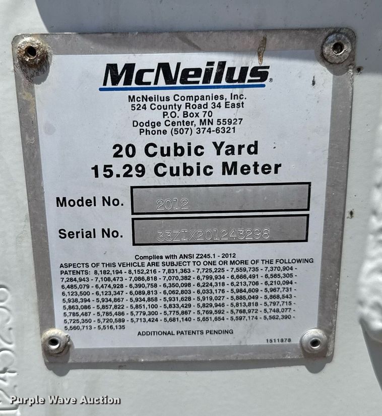 image for item EJ8710 2016 International 7400 refuse truck