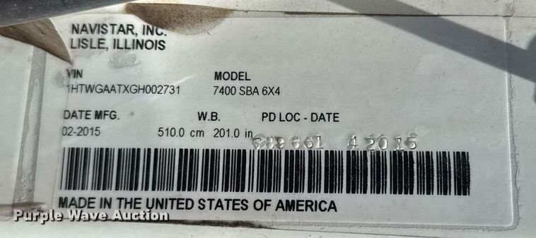 image for item EJ8710 2016 International 7400 refuse truck