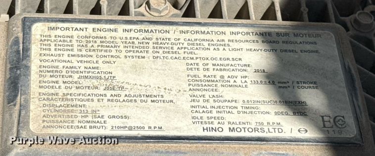 image for item EJ8711 2019 Hino 195 refuse truck