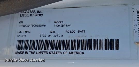 image for item EJ8713 2016 International 7400 refuse truck