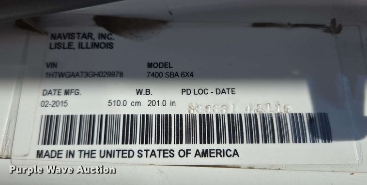 image for item EJ8714 2016 International 7400 refuse truck