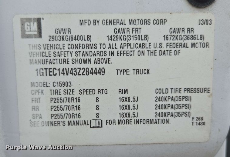 image for item EJ8715 2003 GMC Sierra 1500 pickup truck