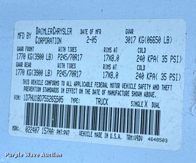 image for item EJ8720 2005 Dodge Ram 1500 Quad Cab pickup truck