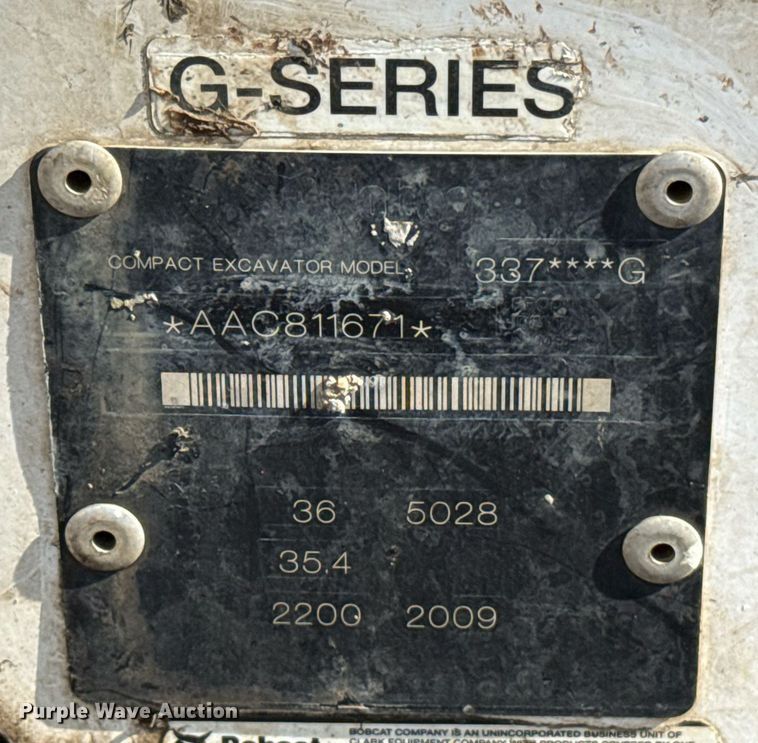 image for item EJ8729 2009 Bobcat 337G mini excavator