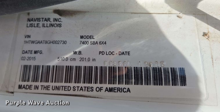 image for item EJ8730 2016 International 7400 refuse truck