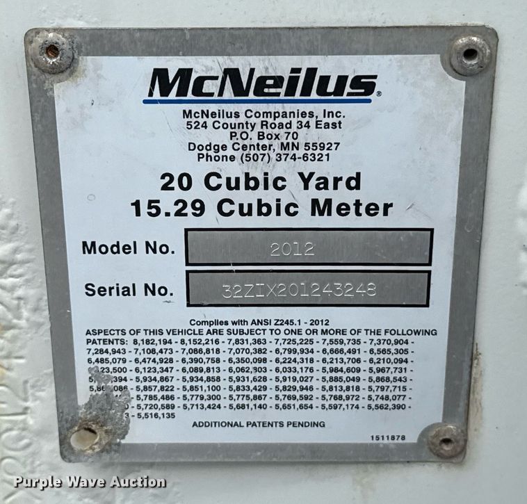 image for item EJ8731 2016 International 7400  refuse truck