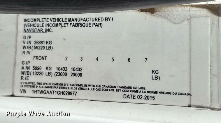 image for item EJ8731 2016 International 7400  refuse truck