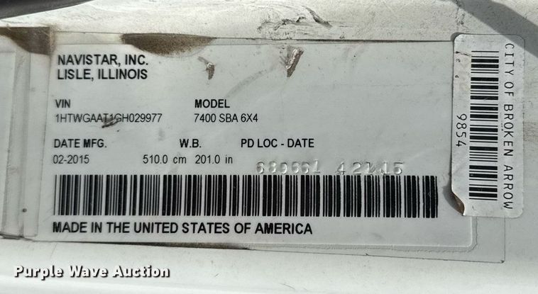 image for item EJ8731 2016 International 7400  refuse truck