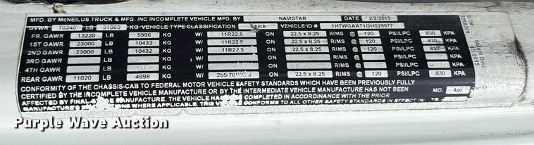 image for item EJ8731 2016 International 7400  refuse truck