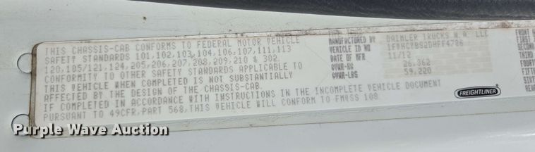 image for item EJ8732 2013 Freightliner Business Class M2 refuse truck