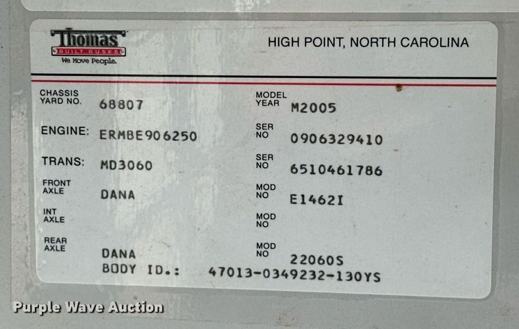 image for item EK0469 2005 Thomas Built Conventional coach bus