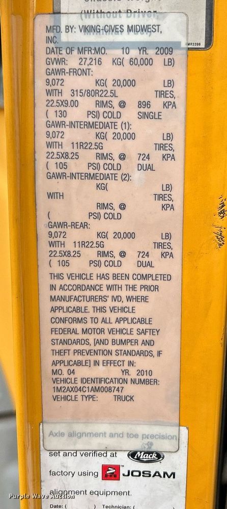 image for item EK8027 2010 Mack Granite dump truck