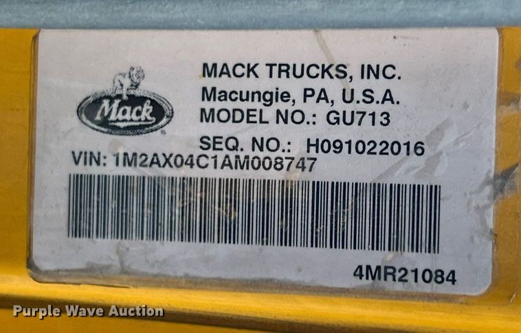 image for item EK8027 2010 Mack Granite dump truck