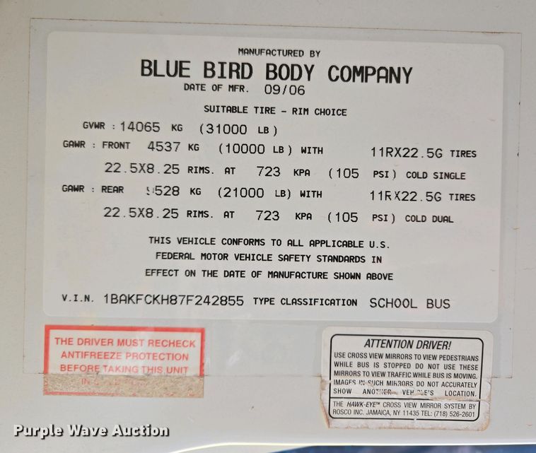 image for item EL2004 2007 Blue Bird school bus