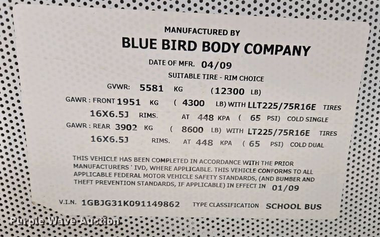 image for item EL2005 2009 Chevrolet 3500 school bus