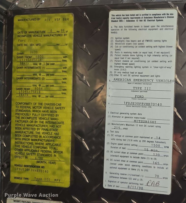 image for item EL2058 1997 Ford E350 ambulance
