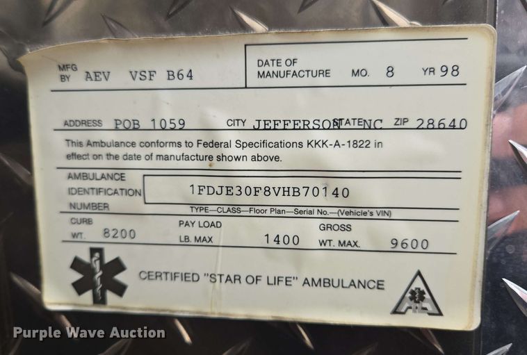 image for item EL2058 1997 Ford E350 ambulance