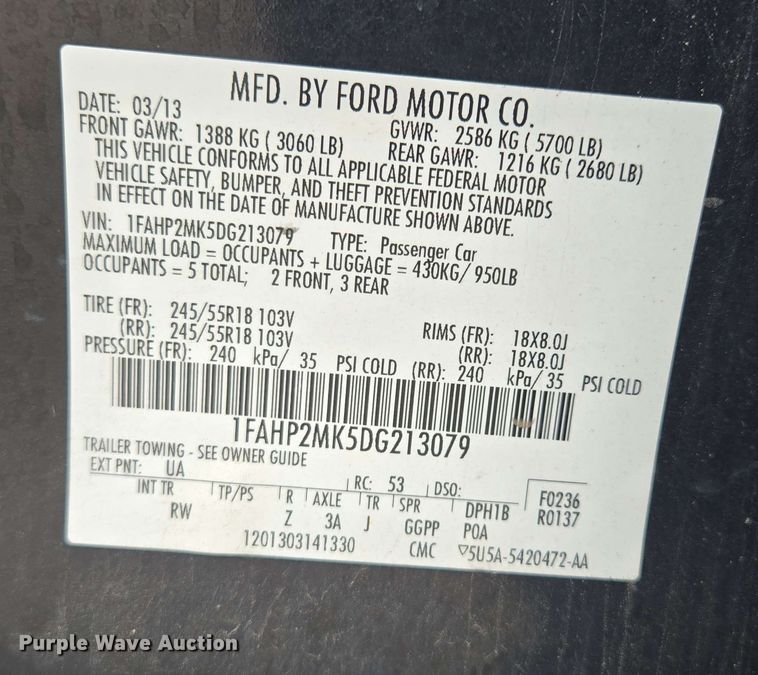 image for item EM7204 2013 Ford  Taurus Police Interceptor 