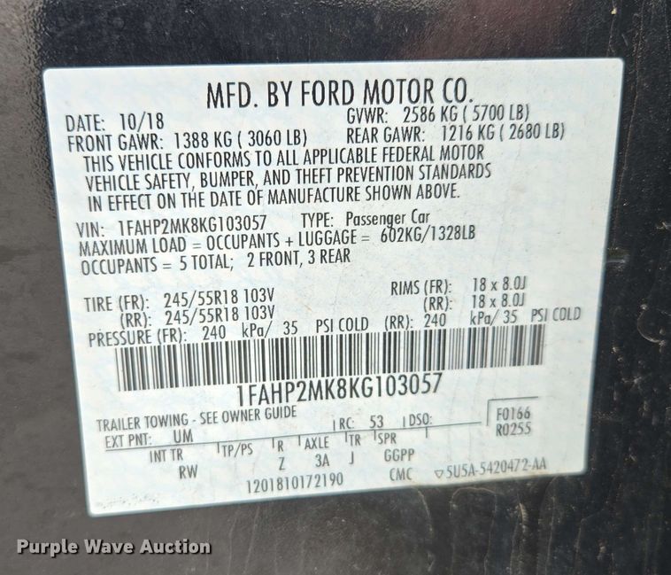 image for item EM7205 2019 Ford  Taurus Police Interceptor 