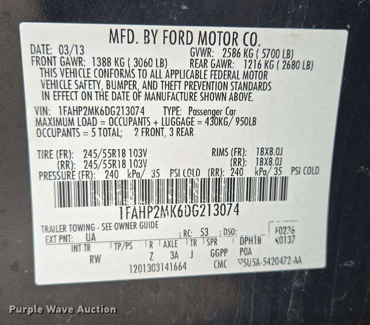 image for item EM7210 2013 Ford  Taurus Police Interceptor 