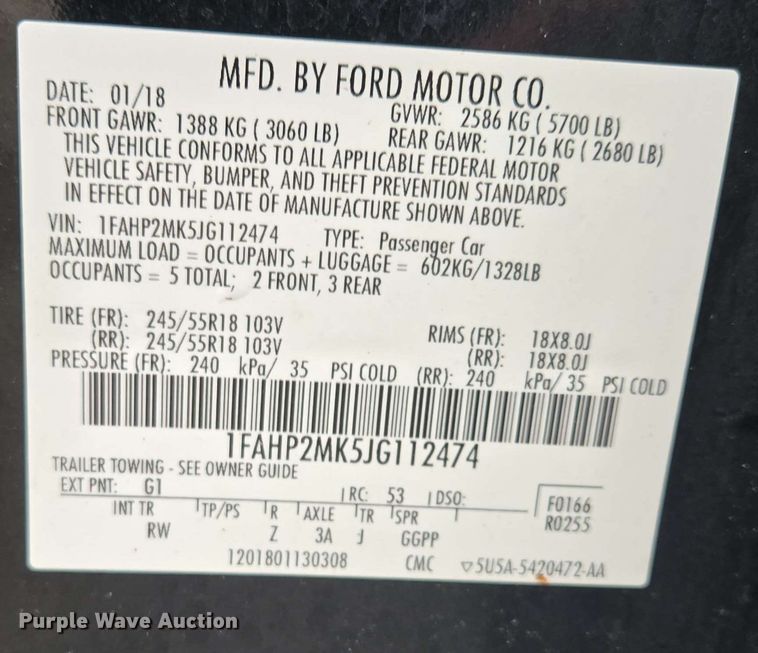 image for item EM7211 2018 Ford  Taurus Police Interceptor 