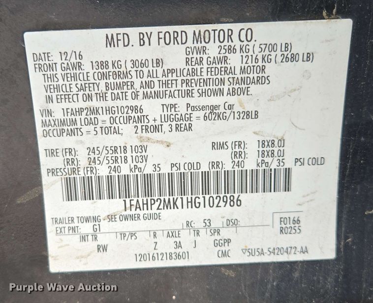 image for item EM7214 2017 Ford  Taurus Police Interceptor 