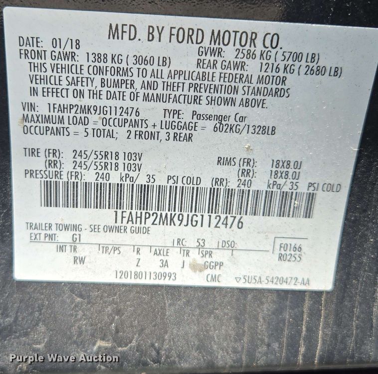 image for item EM7222 2018 Ford  Taurus Police Interceptor  