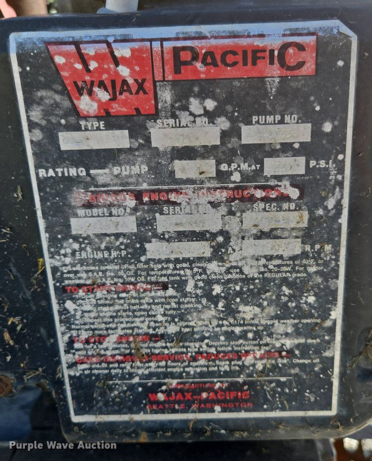 image for item EN3578 WAJAX Pacific BB-4 fire truck water pump