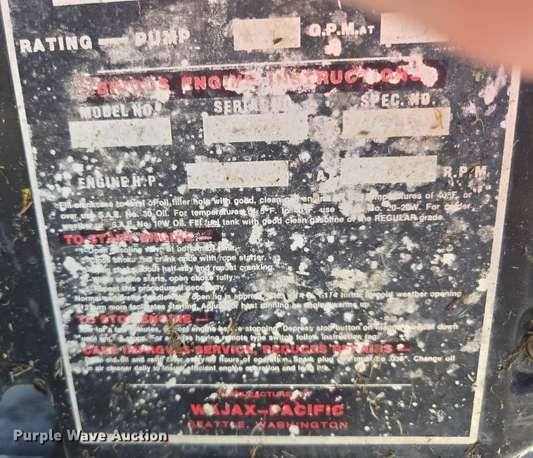 image for item EN3578 WAJAX Pacific BB-4 fire truck water pump