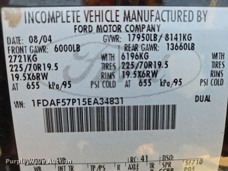 image for item EN8928 2005 Ford F550 Super Duty XL rescue pumper fire truck