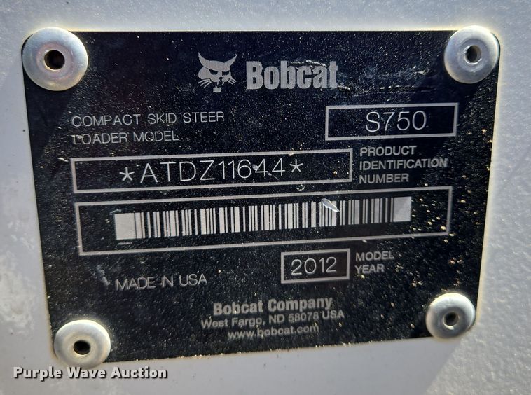 image for item EN8930 2012 Bobcat S750 skid steer loader