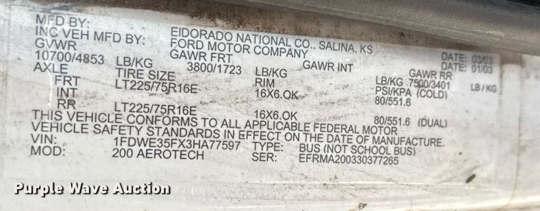 image for item EQ1378 2003 Ford E350 Super Duty shuttle bus