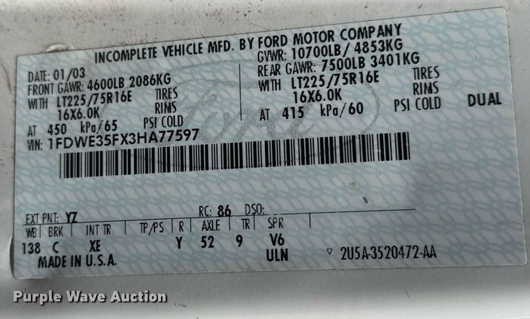 image for item EQ1378 2003 Ford E350 Super Duty shuttle bus