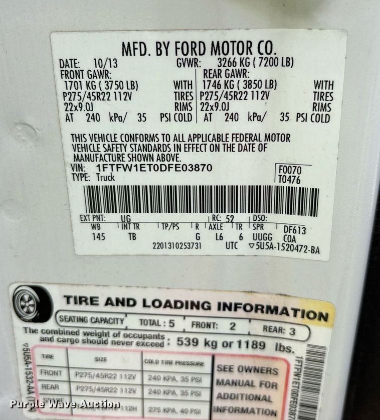 image for item ND9702 2013 Ford F150  SuperCrew pickup truck