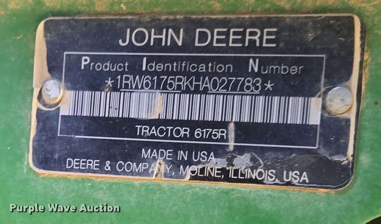image for item DE2179 2017 John Deere 6175R MFWD tractor