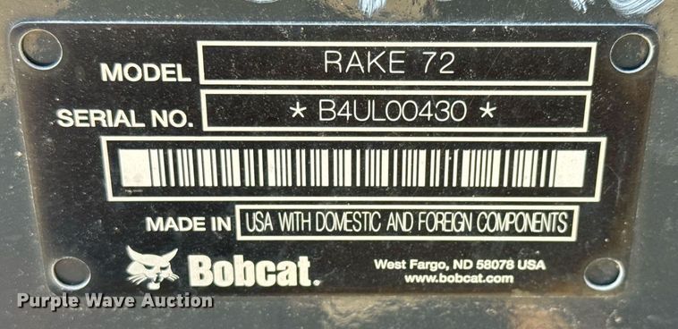 image for item DX8973 Bobcat Rake 72 landscape rake