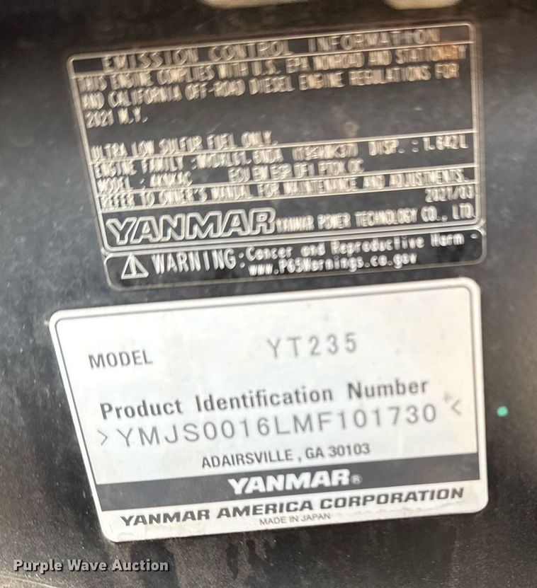 image for item EG5774 2021 Yanmar YT235 MFWD tractor