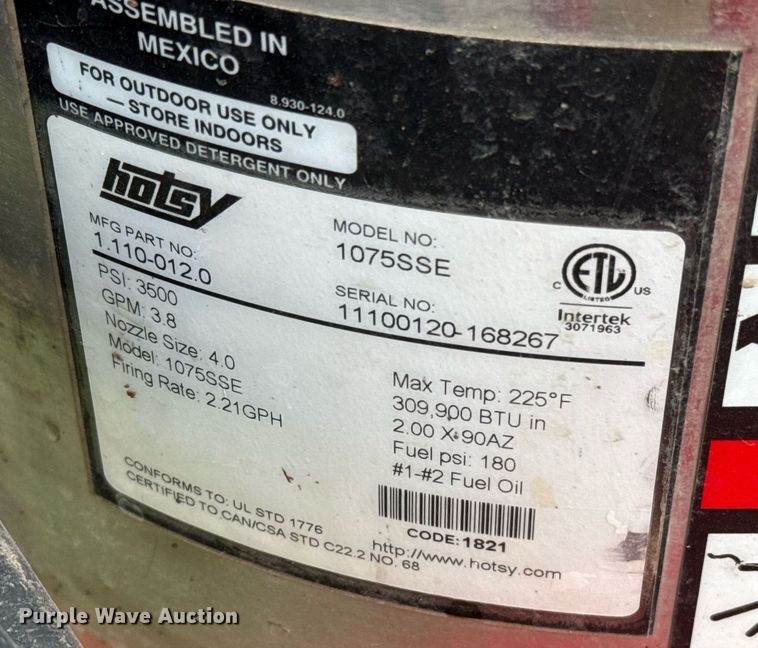 image for item EJ8761 Hotsy 1075SSE hot pressure washer