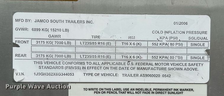 image for item EK2941 2006 Jamco South Trailers livestock trailer