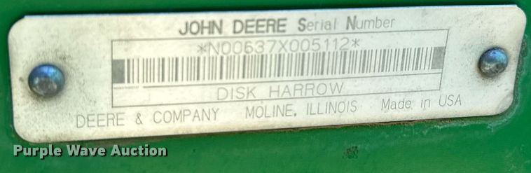image for item EQ1436 John Deere 637 tandem disk